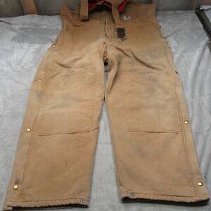Carhartt Tan Duck Bibs Men 44x28? Canvas Quilted Lined Overalls Double Knee Work